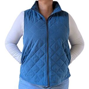 umgee Blue Teal Quilted Vest Jacket Full Zip Side Pockets Women Size L Casual